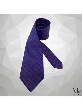 CHARVET PLACE VENDÔME Blue Plaid Silk Tie Made In France 57"-3.25” EX COND